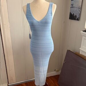 STAUD Light Blue Ribbed V-Neck Maxi Dress